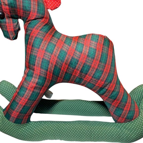 Vintage Handmade Red Green Plaid Rocking Horse Plush Christmas Holiday Stuffed - Picture 3 of 12